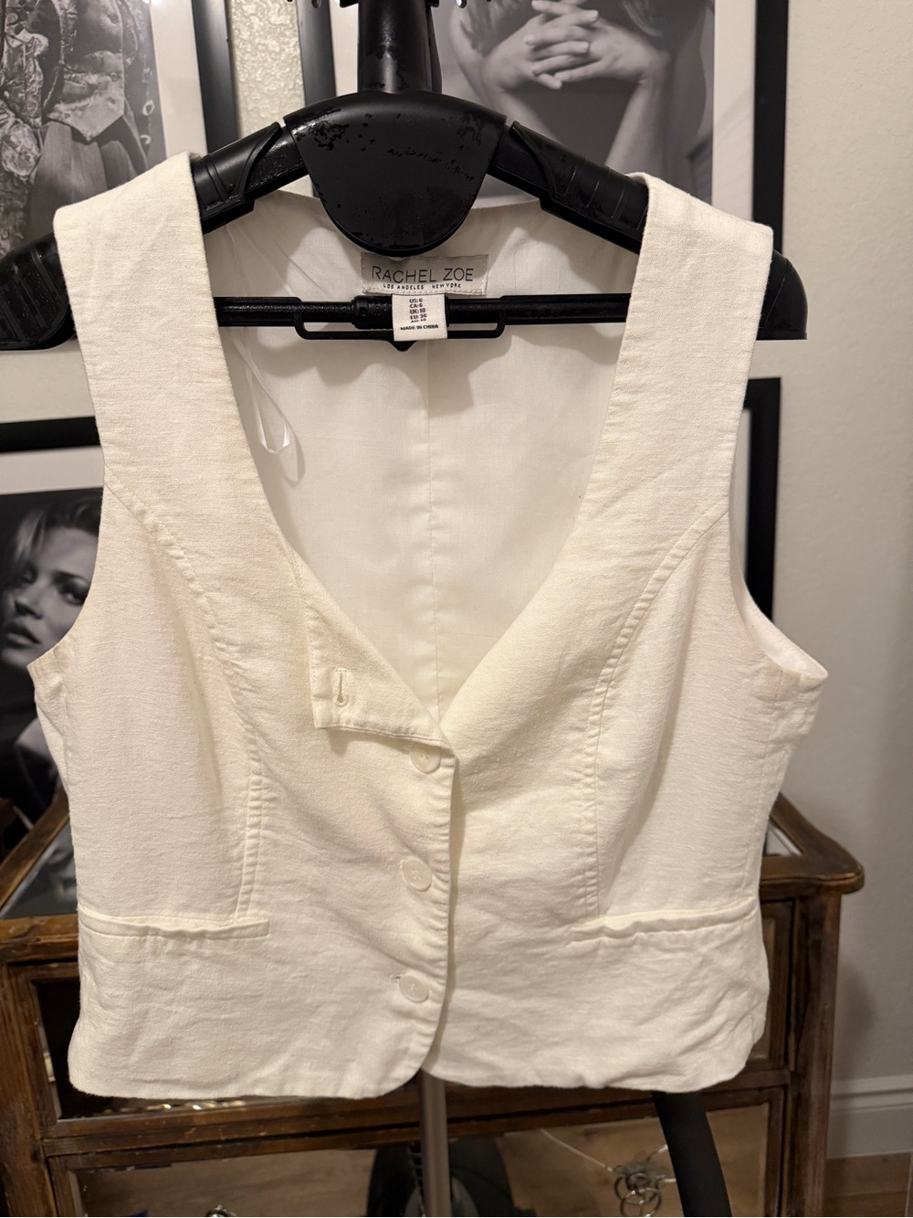 Rachel Zoe Cream Sleeveless Button Vest
